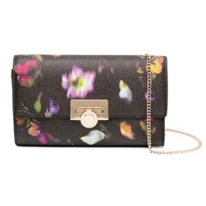Ted Baker London Black Floral Clutch with Gold Chain